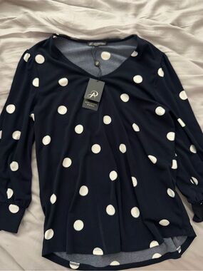 Adrianna Papell Black and White Polka Dot Long Sleeve Top